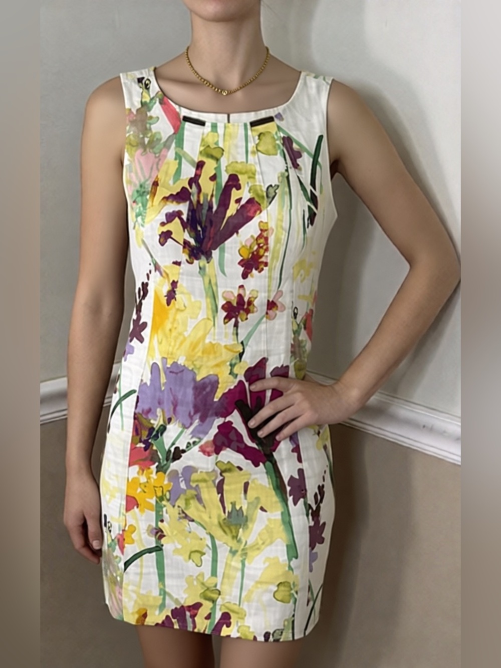 🎉 2 for $20! Calvin Klein White Floral Watercolor Mini Dress - 8